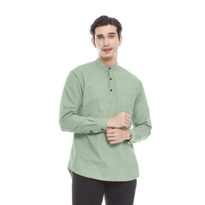 Terbaru Baju Koko Sage Green Lengan Panjang Kemeja Muslim Hijau Sage Premium Stok Terbatas