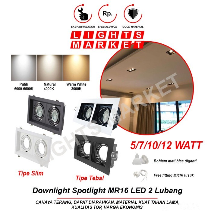 PROMO Rumah Lampu Downlight Halogen Double Fitting MR16