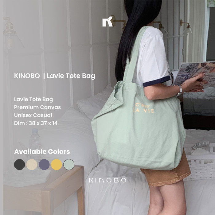 Kinobo Lavie Tote Bag - Tas Tote Bag Wanita Tote Bag Pria Tas Kanvas Tote Bag Unisex Tas Kain