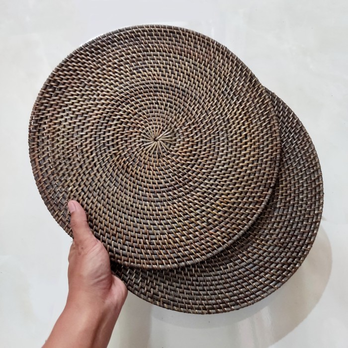 ------] Placemat Rotan Bulat 35cm Tatakan Piring Rattan Alas Dekorasi