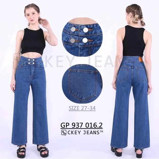 Kulot Ckey Jeans Wanita Highwaist Long Polos Kancing 4 PREMIUM - Jeans Non Streetch Terlaris