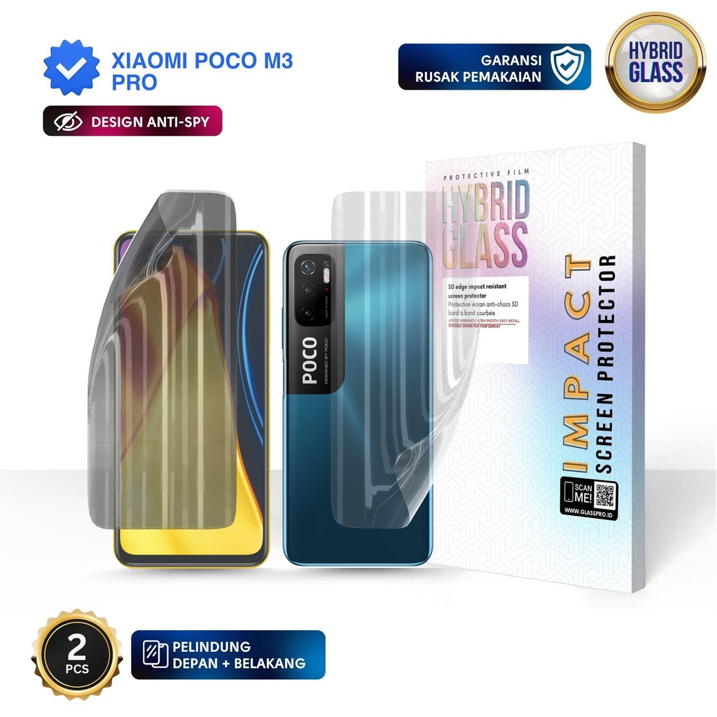 [ANTI-SPY] Hybrid Glass For XIAOMI POCO M3 PRO - Full Cover Hydrogel Depan Belakang Anti Gores Premi