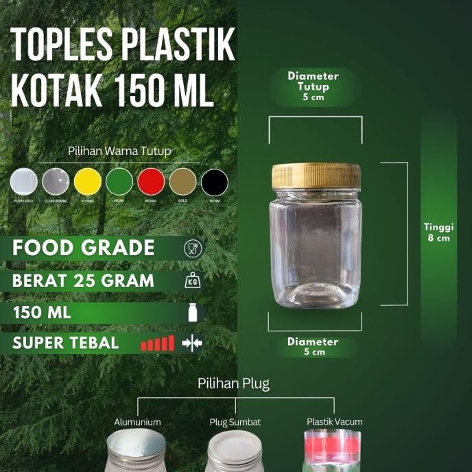 Spesial Isi 100 Pcs Toples Plastik Kotak 150 Ml / Toples Sambal Jar Bumbu Coklat Selai