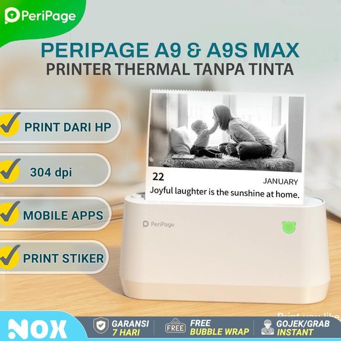 Printer Thermal Tanpa Tinta Peripage A9 & A9S Max 304Dpi Label Stiker Premium