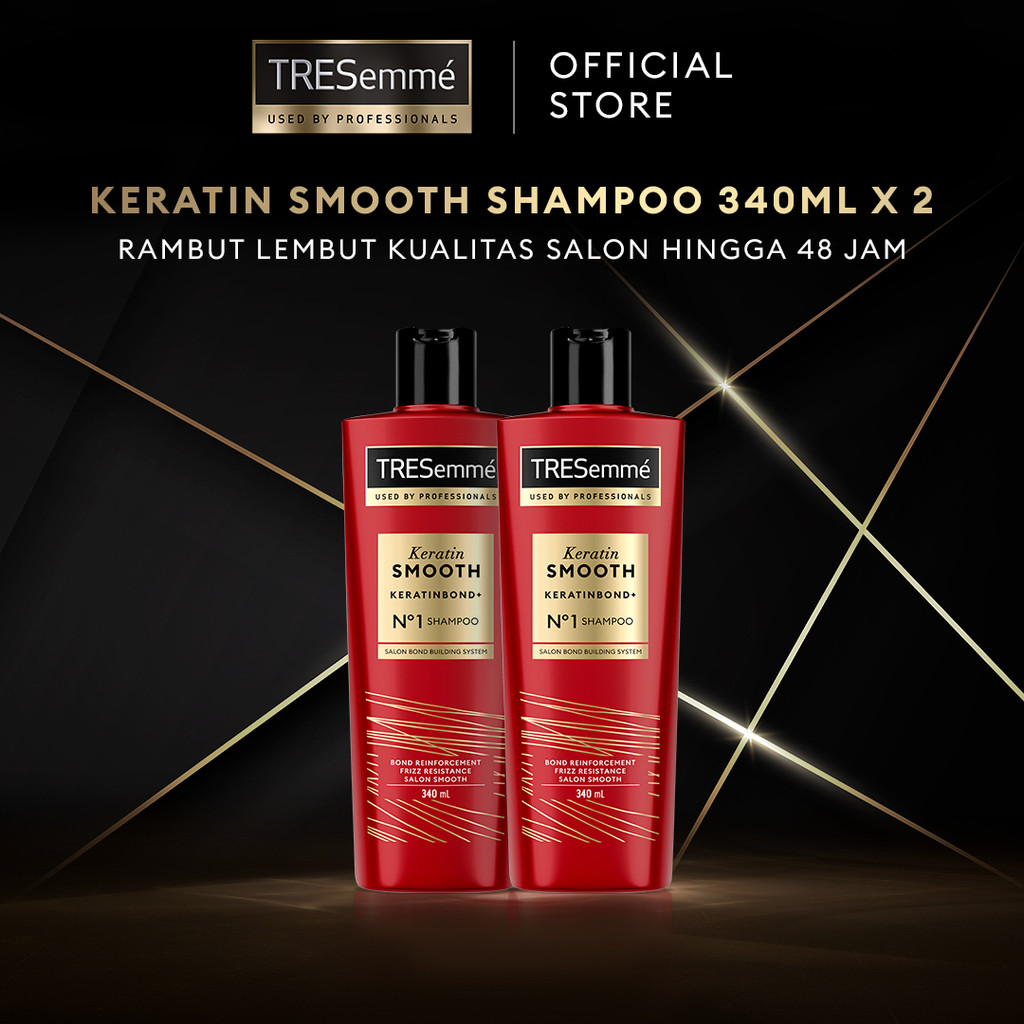 TRESEMME Shampoo Keratin Smooth Shampo Rambut Lembut 48 Jam* with Hydrolyzed Keratin 340ML x2