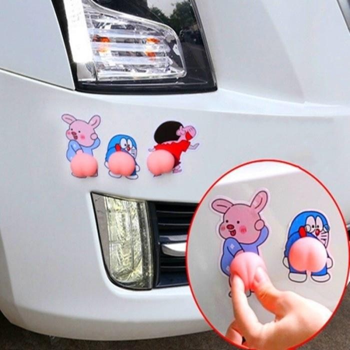 Terlaris Stiker 3D Lucu Pantat Isi 2 Pcs Sinchan Doraemon Patrick Pelindung Bumper Spion Pintu