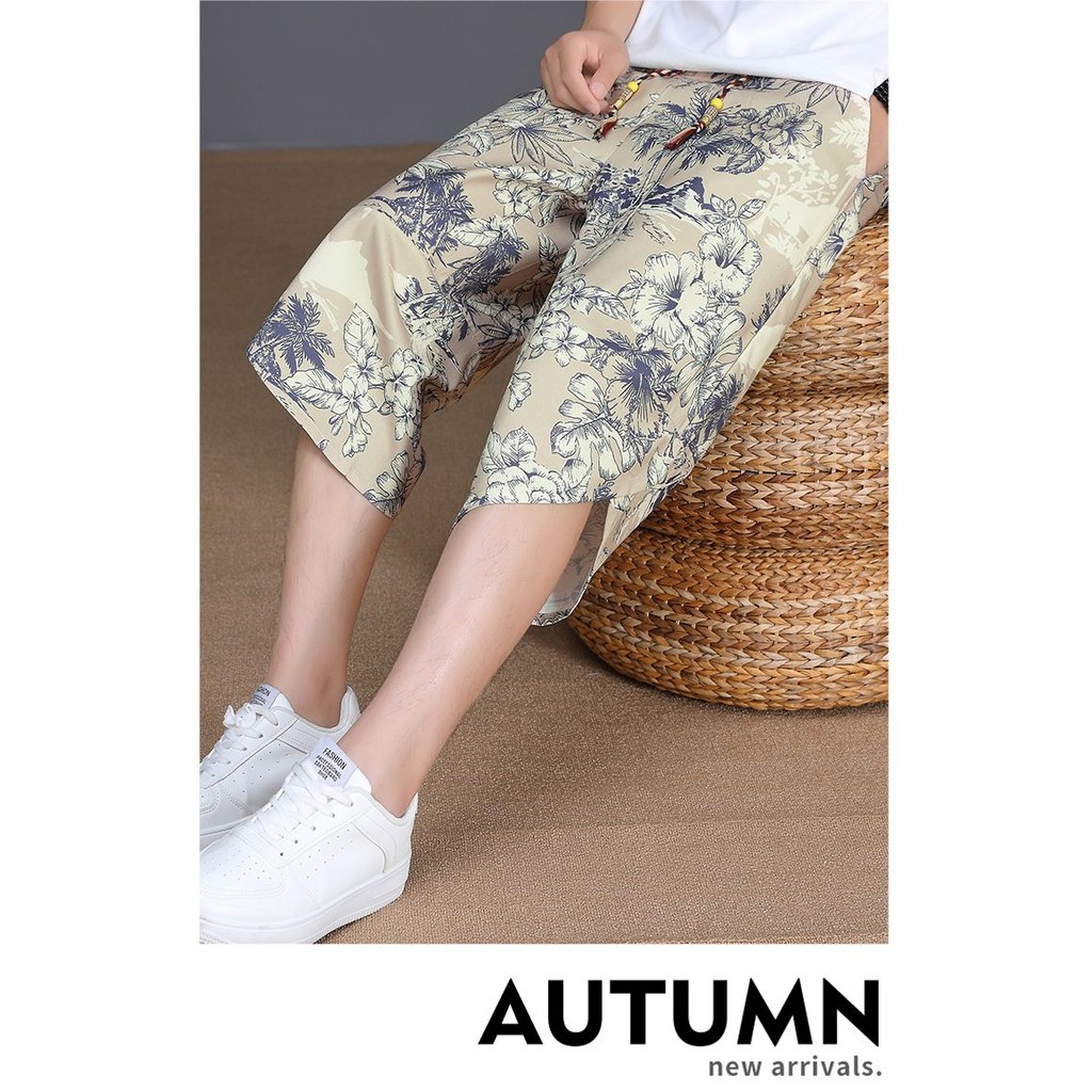 Celana cropped pria Korea yang unik/liburan celana kasual