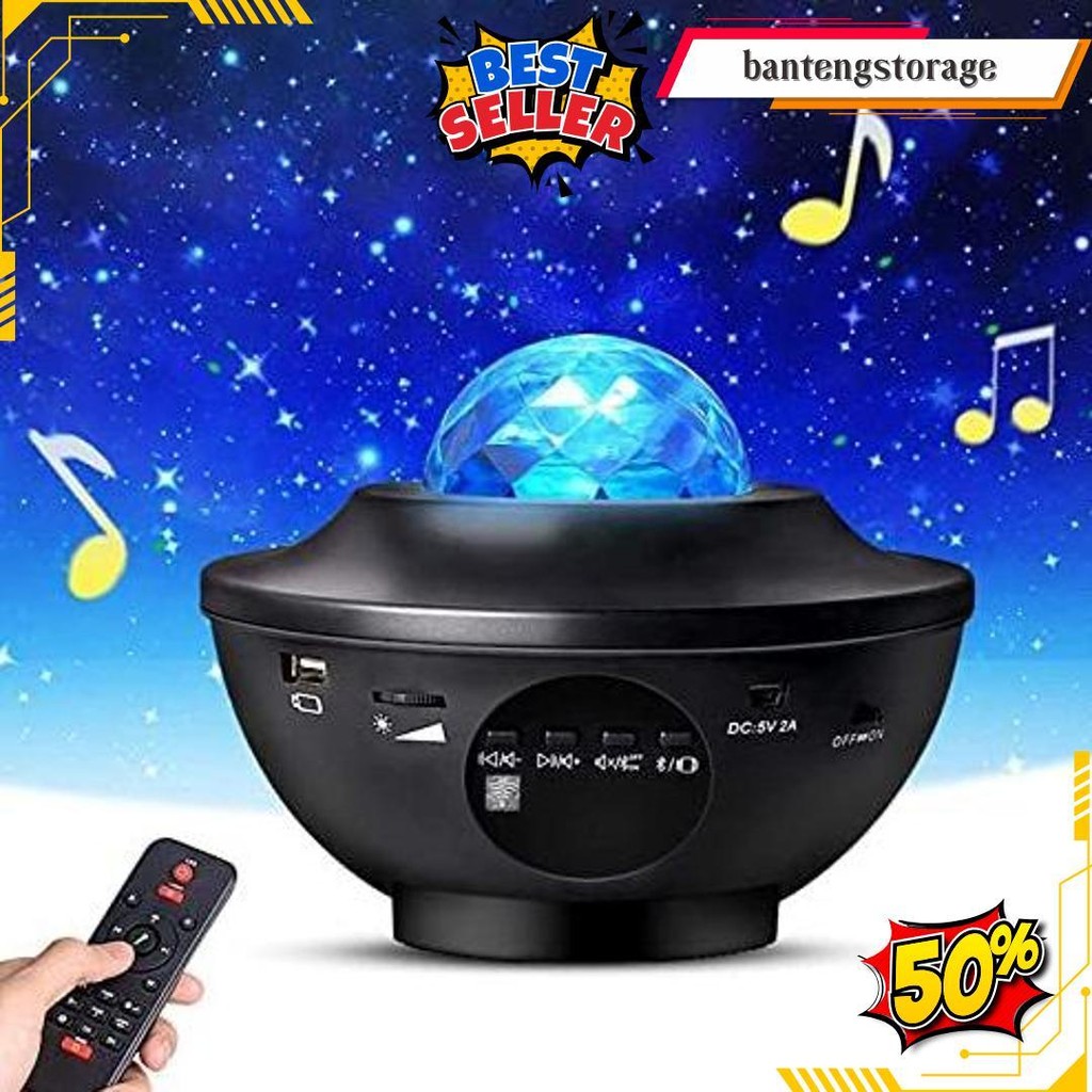 Lampu Tidur Aesthetic Bluetooth Music Proyektor Langit Astronot Bulan Bintang Galaxy Luar Angkasa Te