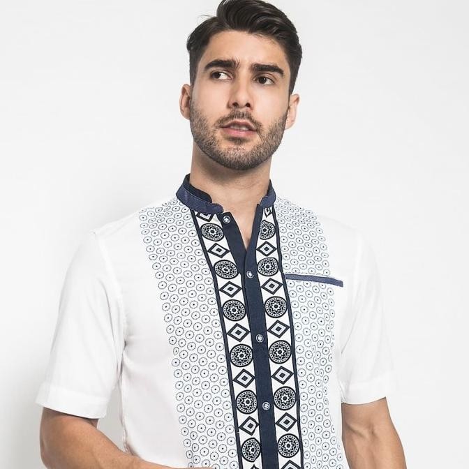New Lgs - Baju Koko - Kemeja Koko - Koko Motif - Putih - Slim Fit Terbaik