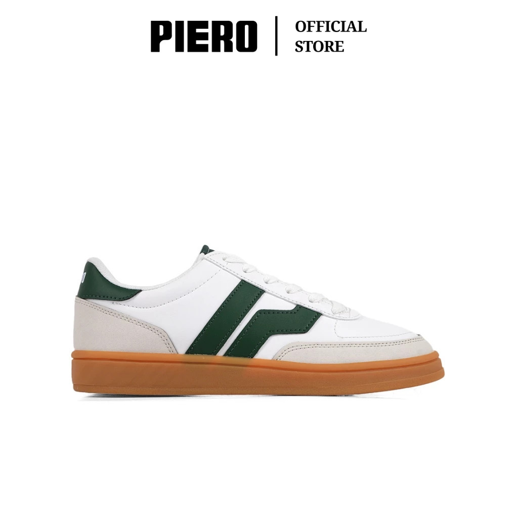 PIERO SEPATU SNEAKERS PRIA COURT DERBY BIG LOGO WHITE GREEN GUM PIE1000154