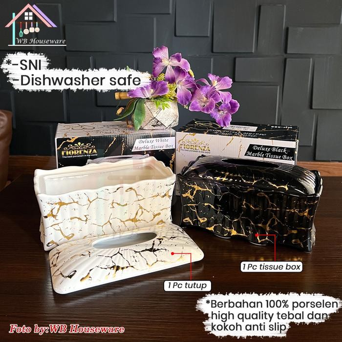 terbaru !!! fiorenza tempat tissue kotak keramik segi motif marble / tempat penyimpanan /tissue box