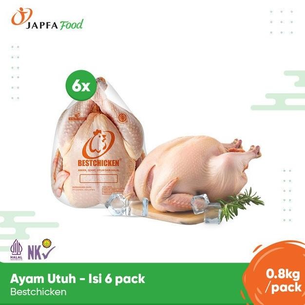 

READY BESTCHICKEN AYAM KARKAS BROILER / AYAM UTUH JAPFA FOOD 800 GRAM / 0.8 KG - ISI 6 PACK