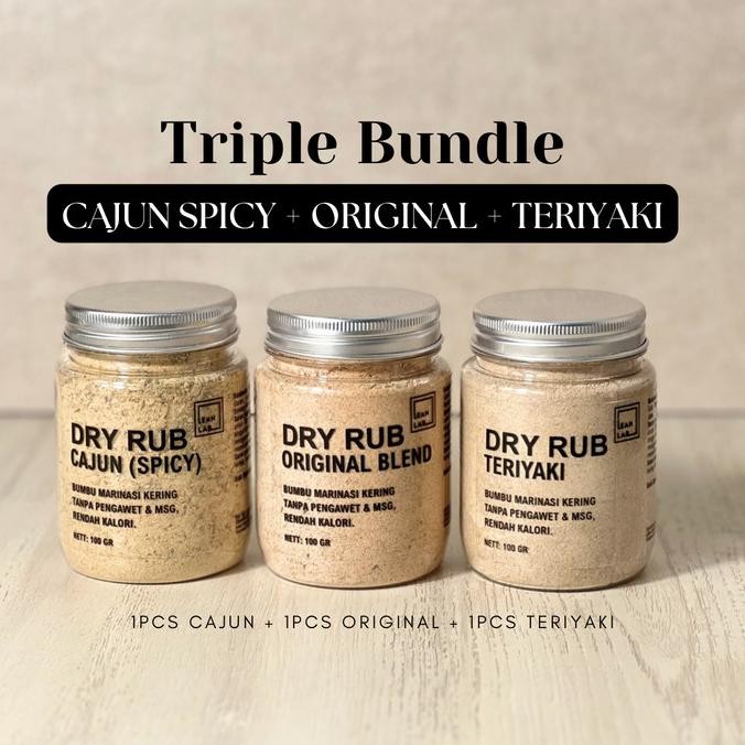 

READY BUMBU MASAK DRY RUB TRIPLE BUNDLE LEANLAB 100G X3 (ORIGINAL/CAJUN/TERIYAKI) - COCOK UNTUK DAGING AYAM, SAPI, IKAN, DAN TEMPE - BAWANG, MASAKAN