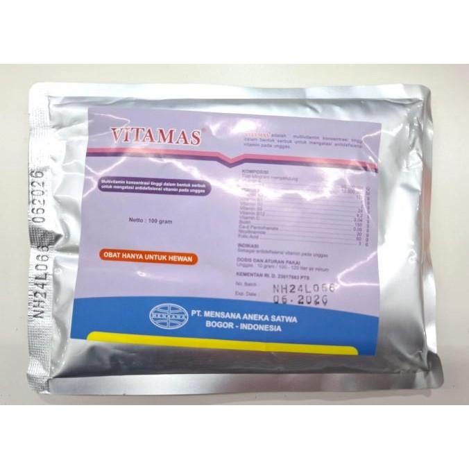 

READY VITAMAS 100 GRAM 13 MULTIVITAMIN KONSENTRASI TINGGI UNGGAS AYAM TERNAK