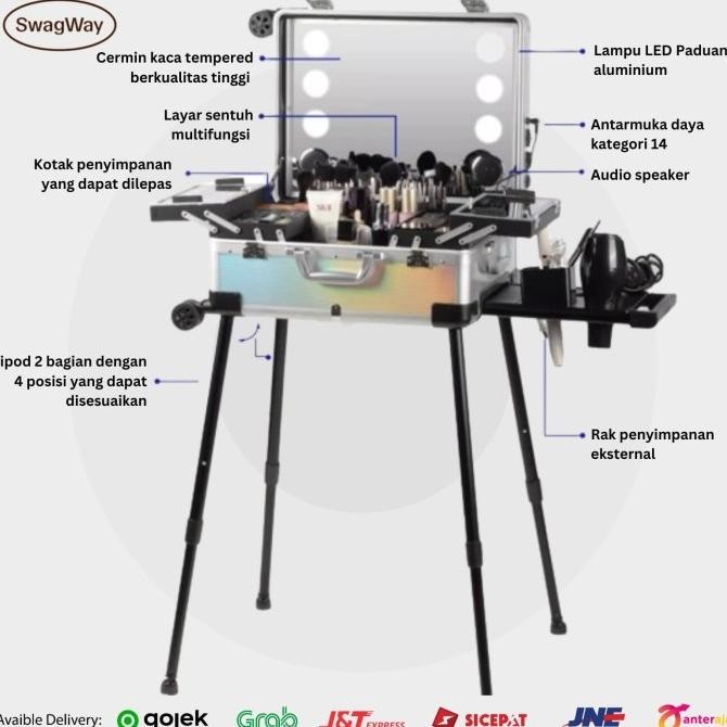 Sale Beauty Case Tempat Makeup Koper Kotak Kosmetik Led Bluetooth Music