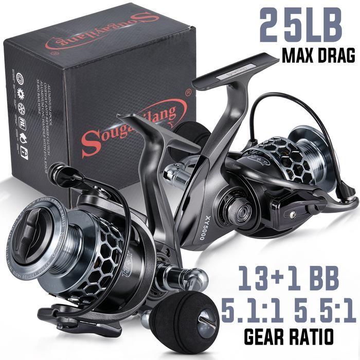 Sougayilang Gulungan Pancing 1000-5000 Tarikan Maks 25LB Joran Pancing Putar Aluminium Ultra Halus