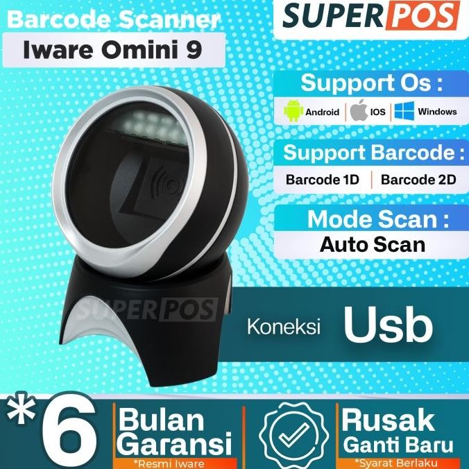 Barcode Scanner Omni Duduk Auto Scan 2D  Usb Iware Omini 9