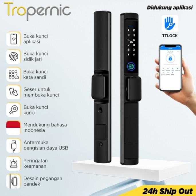 Smart Door Lock TTLOCK Kunci Pintu Rumah Fingerprint Kunci Pintu Sliding Short Handle Kunci Pintu Di