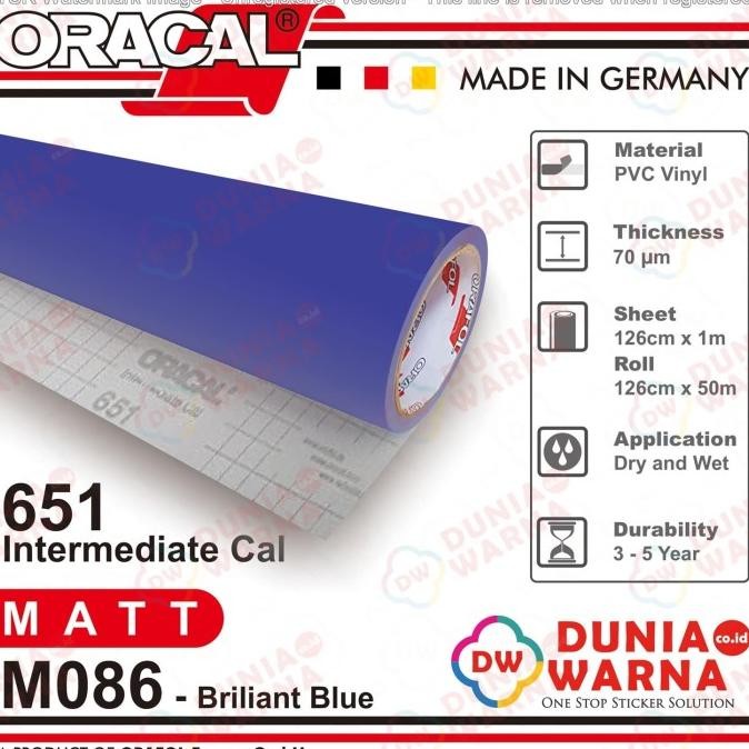 ORACAL 651  086 BRILLIANT BLUE GLOSS/MATTE(DOFF) METERAN