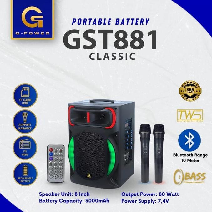 G Power Speaker Portable Gst881 Clasicc | Speaker Trolley Aktif Gpower Gst 881 Clasicc Wireless 8Inc