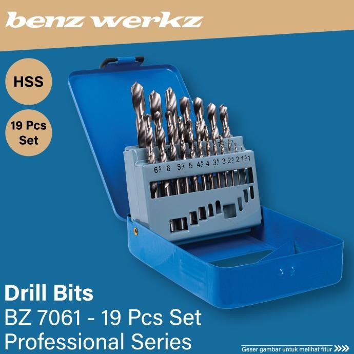 MATA BOR HSS SET 19 PCS / MATA BOR BESI / DRILL BITS SET BENZ WERKZ