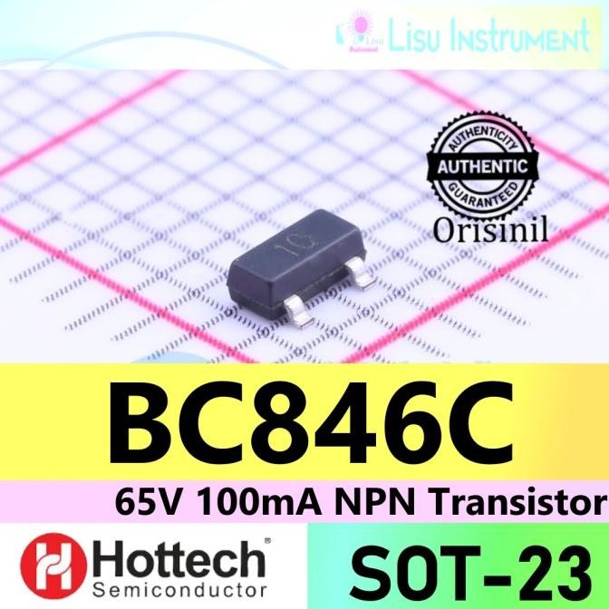 Murah (25) BC846C 65V 100mA NPN Transistor BC846 1C SOT-23 Hottech ORIGINAL lisu992 Segera Dapatkan