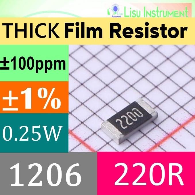 Murah (25) 220R 1206 1% Thick Film Resistors SMD Chip Resistor 2200 221 220 lisu992 Segera Beli