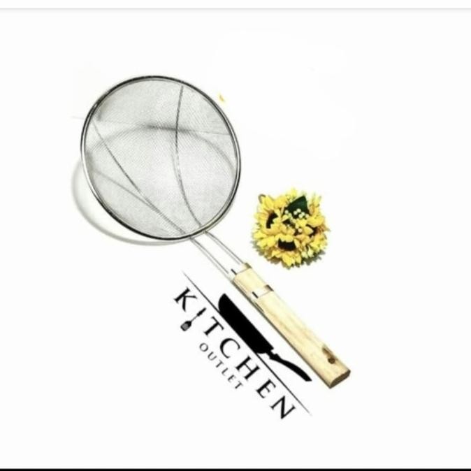 Kualitas terbaik] Saringan Stainless Halus Gagang Kayu Saringan Minyak Gorengan Kentang