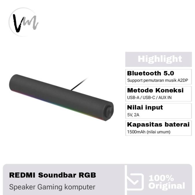 CO Xiaomi Redmi Speaker Soundbar komputer Bluetooth AUX koneksi Desktop Laptop Gaming RGB computer