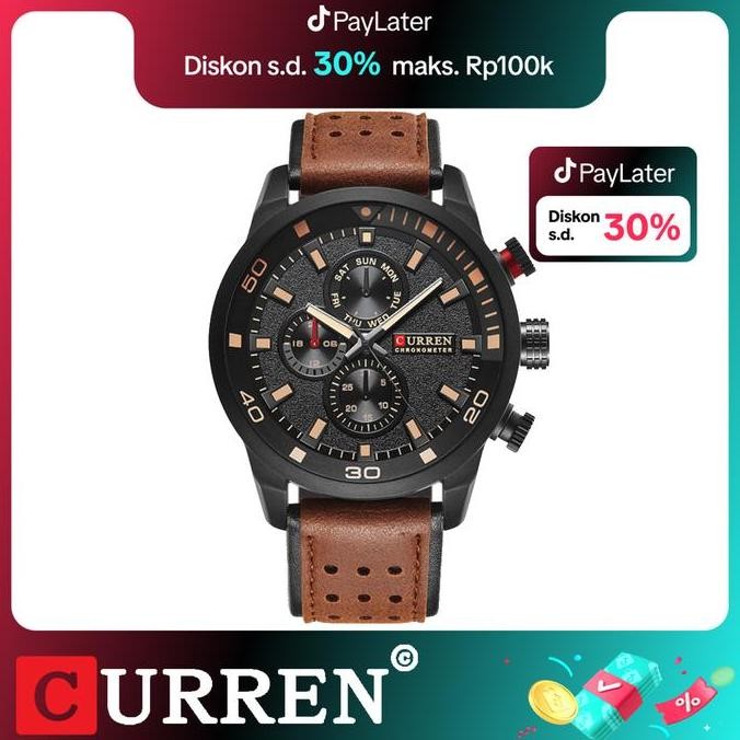 GARANSI Jam Tangan Pria Analog Tali Kulit CURREN 8250