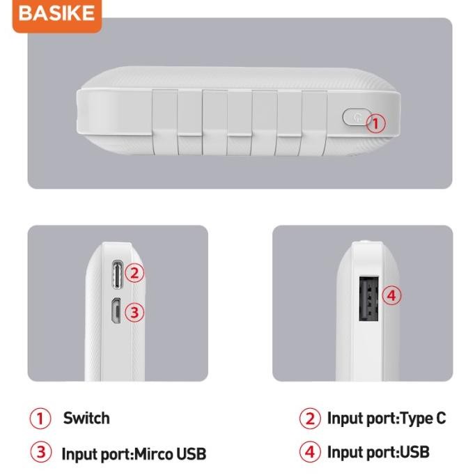 Powerbank 10000Mah Basike Asli Dengan Kabel Isi Daya Semua Telepon