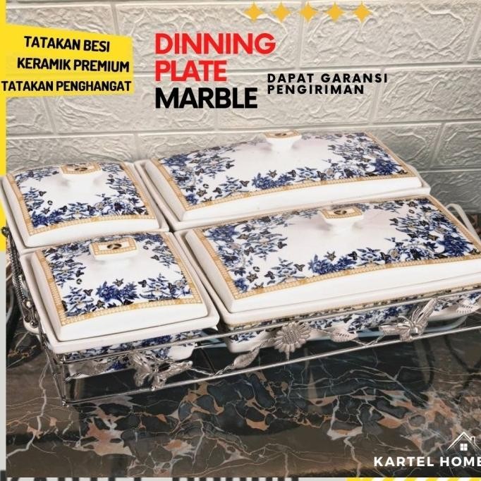 CO HOME Wadah Saji Makanan Prasmanan Keramik Kotak Motif King Isi Set 4