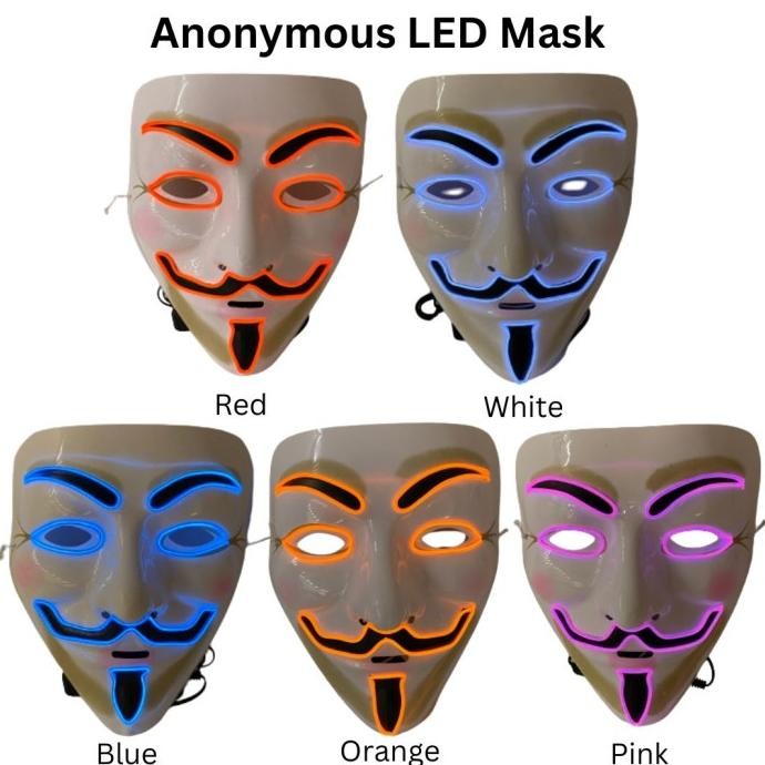 ] Topeng anonymous nyala lampu LED hacker mask V for Vendetta halloween