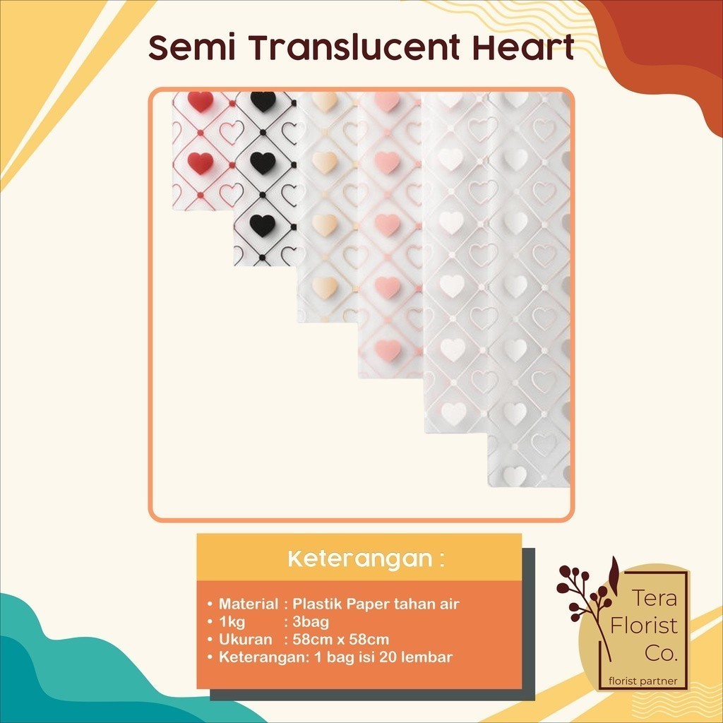 

20 Lembar Cellophane Semi Translucent Heart Kertas Bunga Flower Wrapping Kertas Buket Wrap Paper Bungkus Bouquet Waterproof Pembungkus Kado P.AXFS