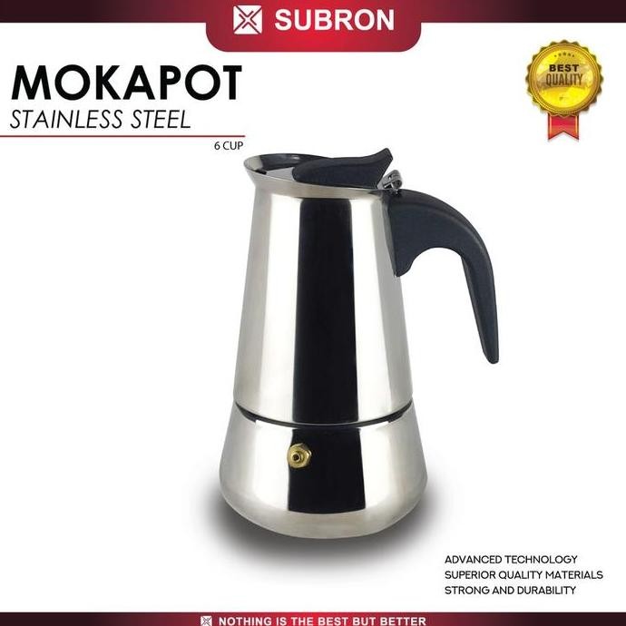 CO SUBRON Manual Espresso Coffee Maker Mokapot Stainless 6 Cup 300ML Alat Kopi
