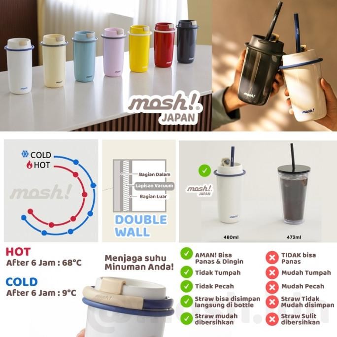 

Mosh Straw Latte Tumbler - Botol Minum Stainless Steel 480Ml - Ivory Original Dan Terpercaya