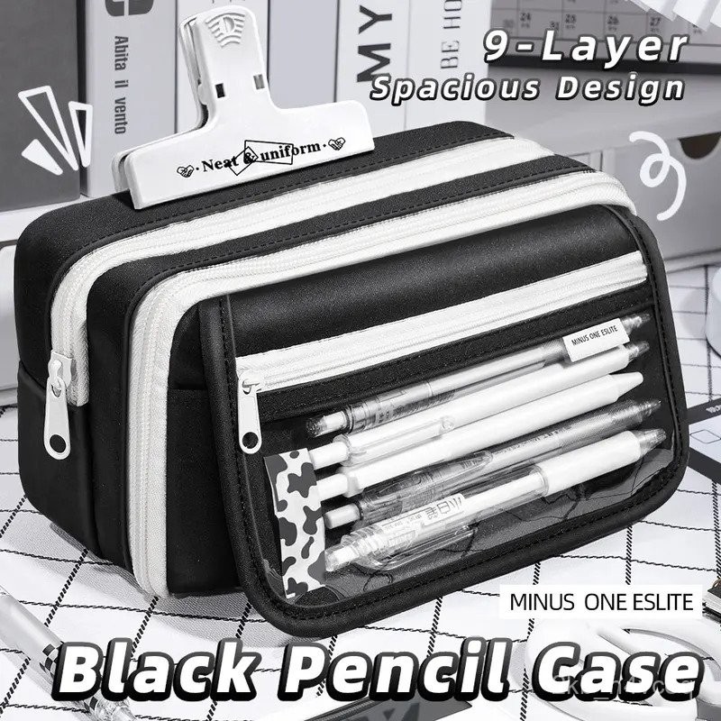 

Inkpals Black Pencil Case Large Capacity Children'S Kawaii School Cases Pouch Big Boy Back To School Bag Organizer Box For Pens DIIC