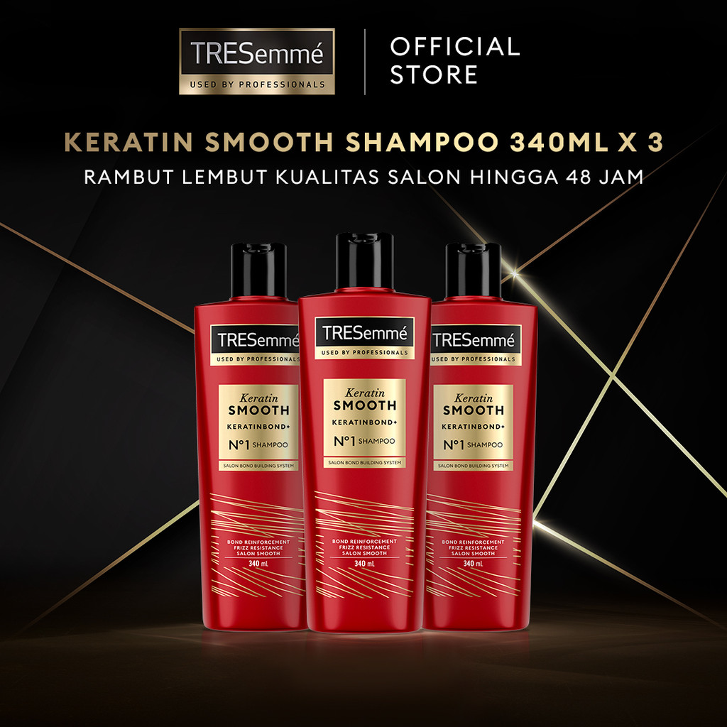 TRESEMME Shampoo Keratin Smooth Shampo Rambut Lembut 48 Jam* with Hydrolyzed Keratin 340ML x3