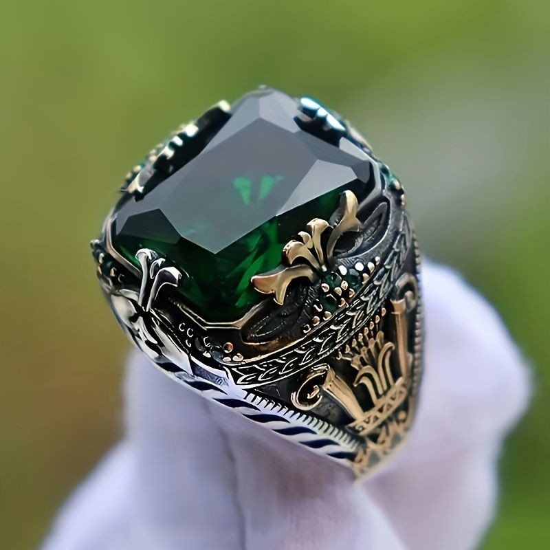 Cincin Pria Trendy Mewah dengan Batu Permata Besar Xiaohongshu Tingkat Tinggi, Cincin Pria Trendy ya