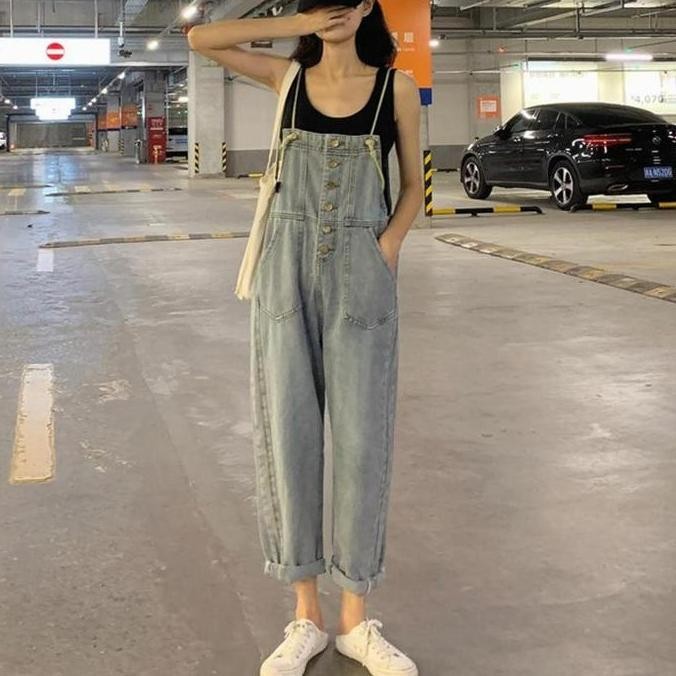 SALE XJ0051 Overall Celana Kulot Denim Wanita Korea