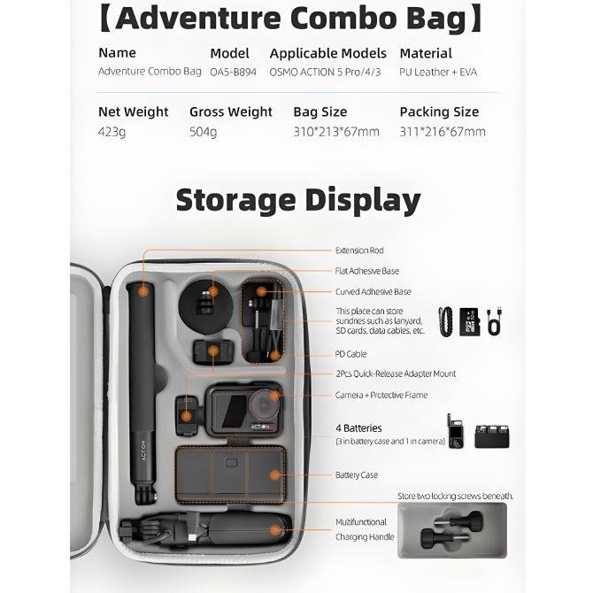 Promo Sunnylife B894 Dji Osmo Action 5 Pro / 4 / 3 Portable Carrying Case Adventure Combo Bag - Hand