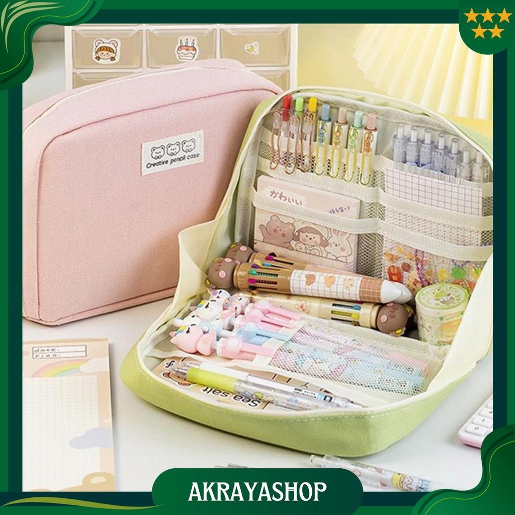 

[Cod] 8-Layer Super Large Capacity Pencil Case Kawaii Canvas Pencil Box Pen Pouch Organizer For Girls Back To School Stationery Supplies Cod