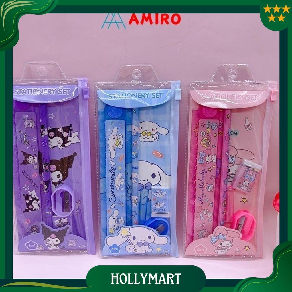 

5In1 Study Set Alat Tulis Anak Lucu / Pensil Set Penghapus Set Dompet Untuk Sekolah Hadiah Karakter Kuromi Ori