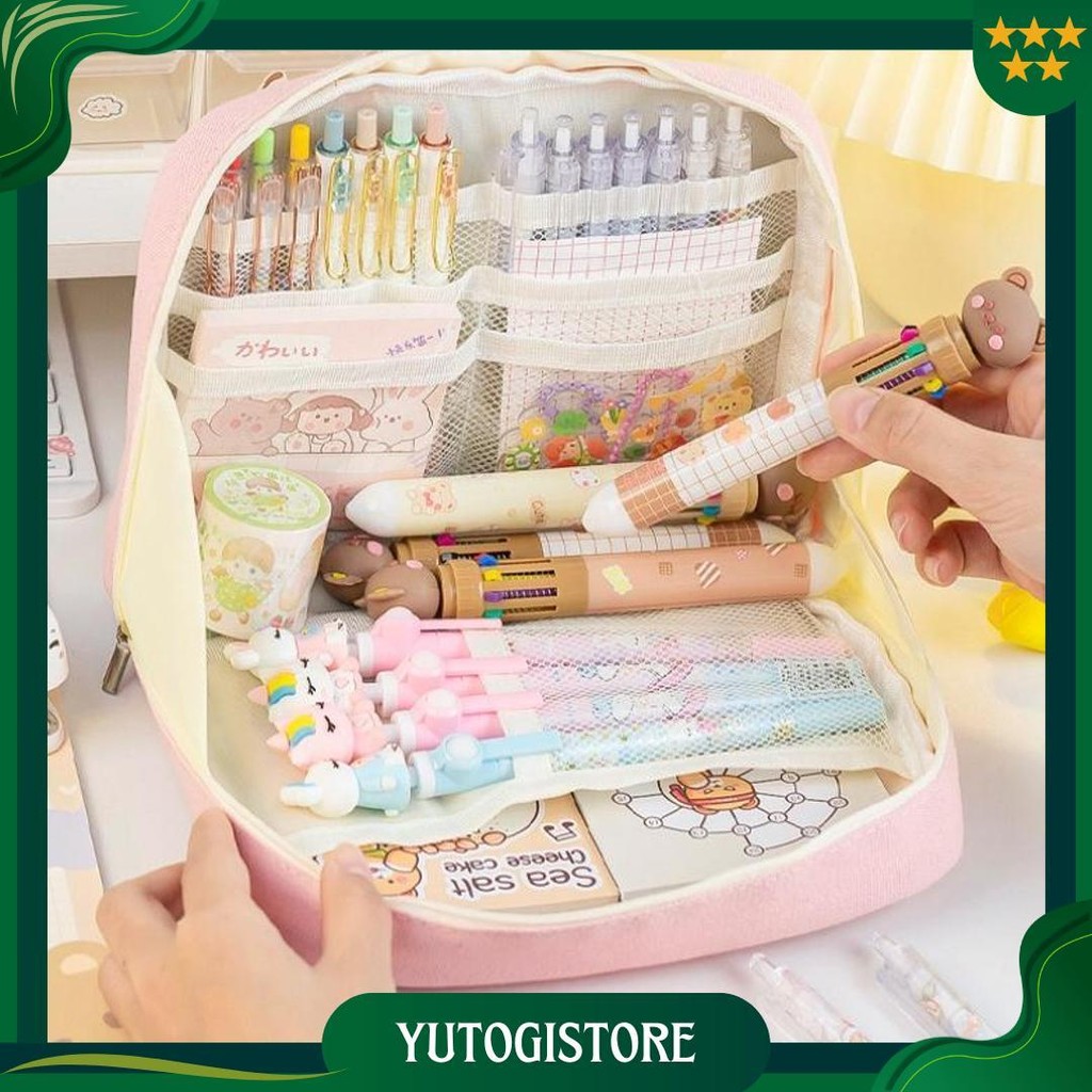 

[Cod] 8-Layer Super Large Capacity Pencil Case Kawaii Canvas Pencil Box Pen Pouch Organizer For Girls Back To School Stationery Supplies Cod