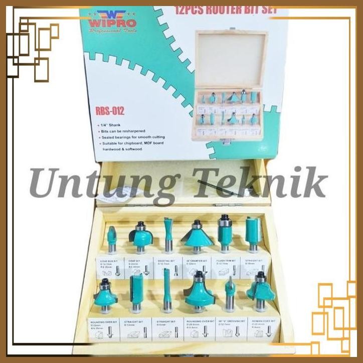 [UGT] WIPRO MATA PROFIL SET 12 PCS ROUTER BIT SET 1/4" KOTAK KAYU LENGKAP