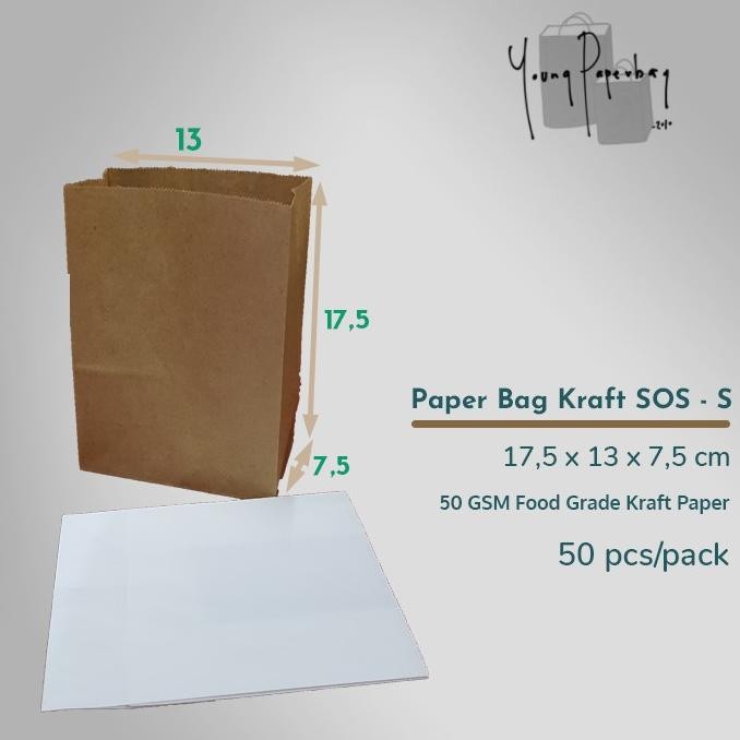 

DWL-49 Paper Bag / Kantong Kertas Kraft SOS Polos Size S 41 Hemat