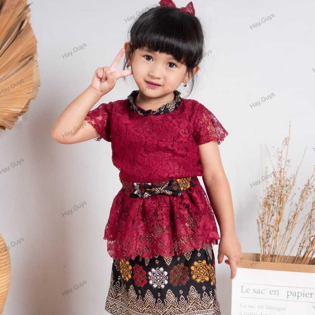 GHJ Kebaya Anak Kutubaru Rok Span Batik Pendek Jumputan Umur 1-7 Tahun FREE BANDO Warna Lengkap Keba