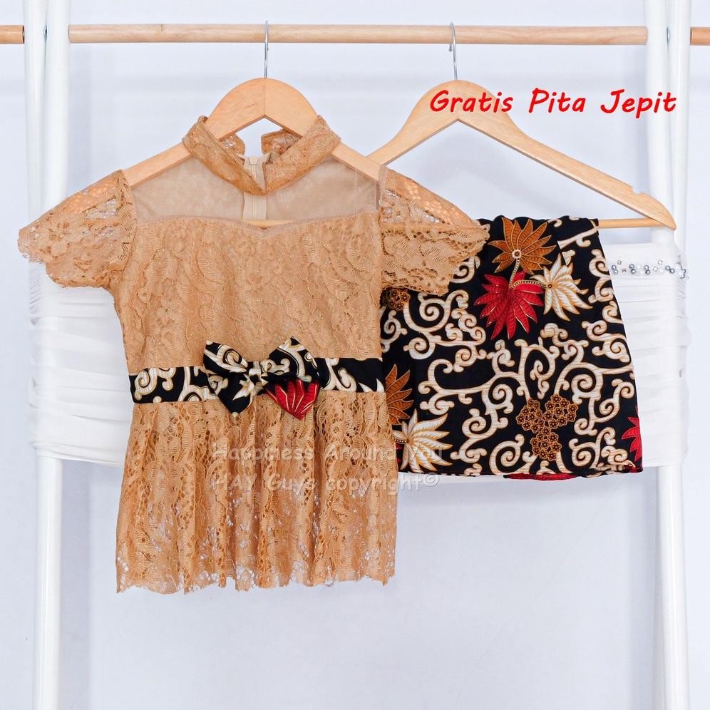 GHJ Kebaya Anak Brukat Modern (Gratis Bando) Setelan Baju Brokat & Rok Batik Bayi Balita Kutu Baru B