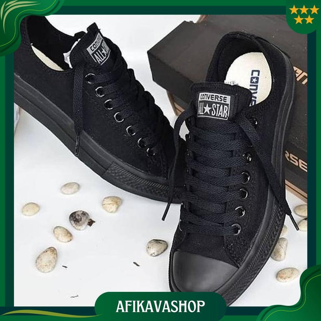 Promo Sepatu Sekolah Pria Wanita Converse All Star Pendek Full Hitam Polos 36-43 Ori