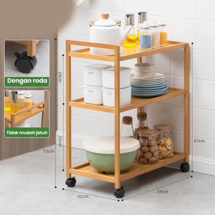 Dejavu Rak Kayu Susun Tempat Bumbu Panci Rak Roda Minimalis HRK505 CS